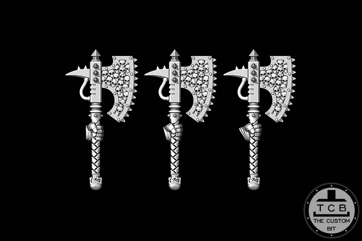 TCB DOH AXES PHYSICAL THE CUSTOM BIT WARHAMMER 40K KHORNE AXE WEAPON SKULLS HELMET SHOULDER PAD CHAOS