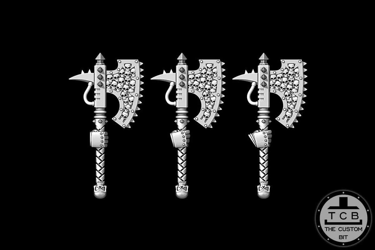 TCB DOH AXES PHYSICAL THE CUSTOM BIT WARHAMMER 40K KHORNE AXE WEAPON SKULLS HELMET SHOULDER PAD CHAOS