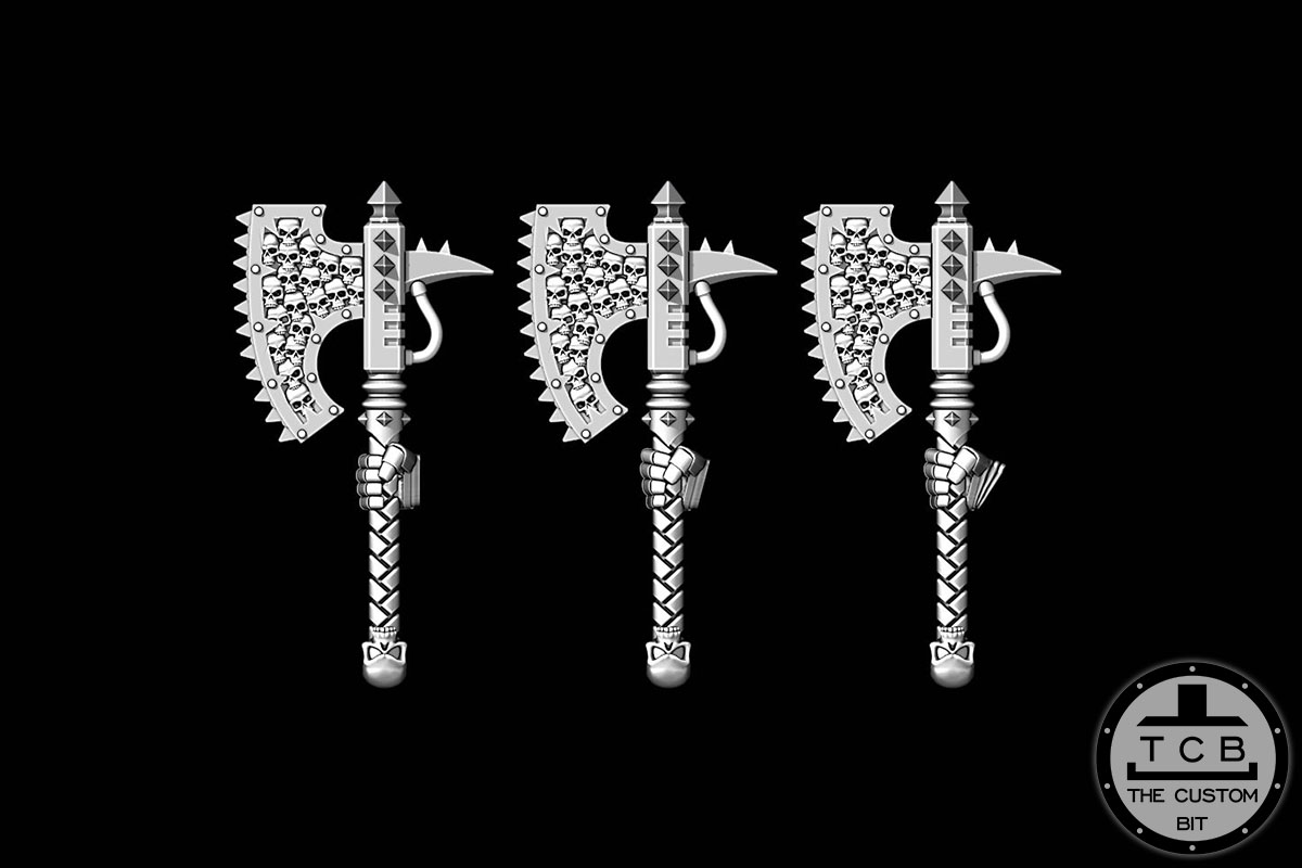 TCB DOH AXES PHYSICAL THE CUSTOM BIT WARHAMMER 40K KHORNE AXE WEAPON SKULLS HELMET SHOULDER PAD CHAOS