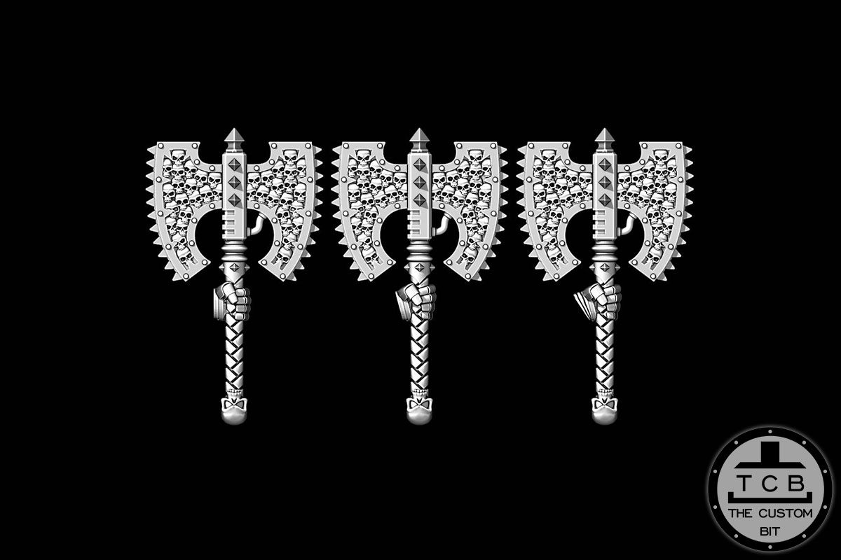TCB DOH AXES PHYSICAL THE CUSTOM BIT WARHAMMER 40K KHORNE AXE WEAPON SKULLS HELMET SHOULDER PAD CHAOS