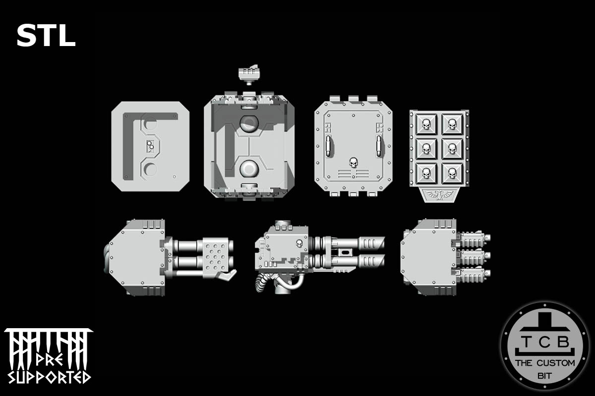 THE CUSTOM BIT TCB POH HEAVY TANK WEAPONS SYSTEM SPONSONS TRACK PROTECTION FLAMER LASER BOLTER COUPLING WARHAMMER 40K SPACE MARINES LAND RAIDER REDEEMER DOOR STL