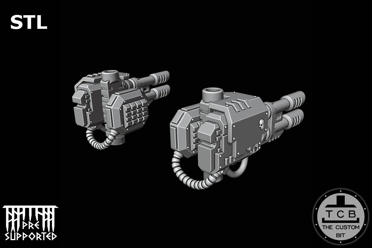 THE CUSTOM BIT TCB POH HEAVY TANK WEAPONS SYSTEM SPONSONS TRACK PROTECTION FLAMER LASER BOLTER COUPLING WARHAMMER 40K SPACE MARINES LAND RAIDER REDEEMER DOOR STL