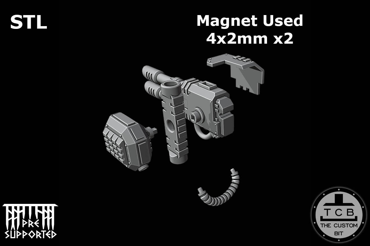 THE CUSTOM BIT TCB POH HEAVY TANK WEAPONS SYSTEM SPONSONS TRACK PROTECTION FLAMER LASER BOLTER COUPLING WARHAMMER 40K SPACE MARINES LAND RAIDER REDEEMER DOOR STL