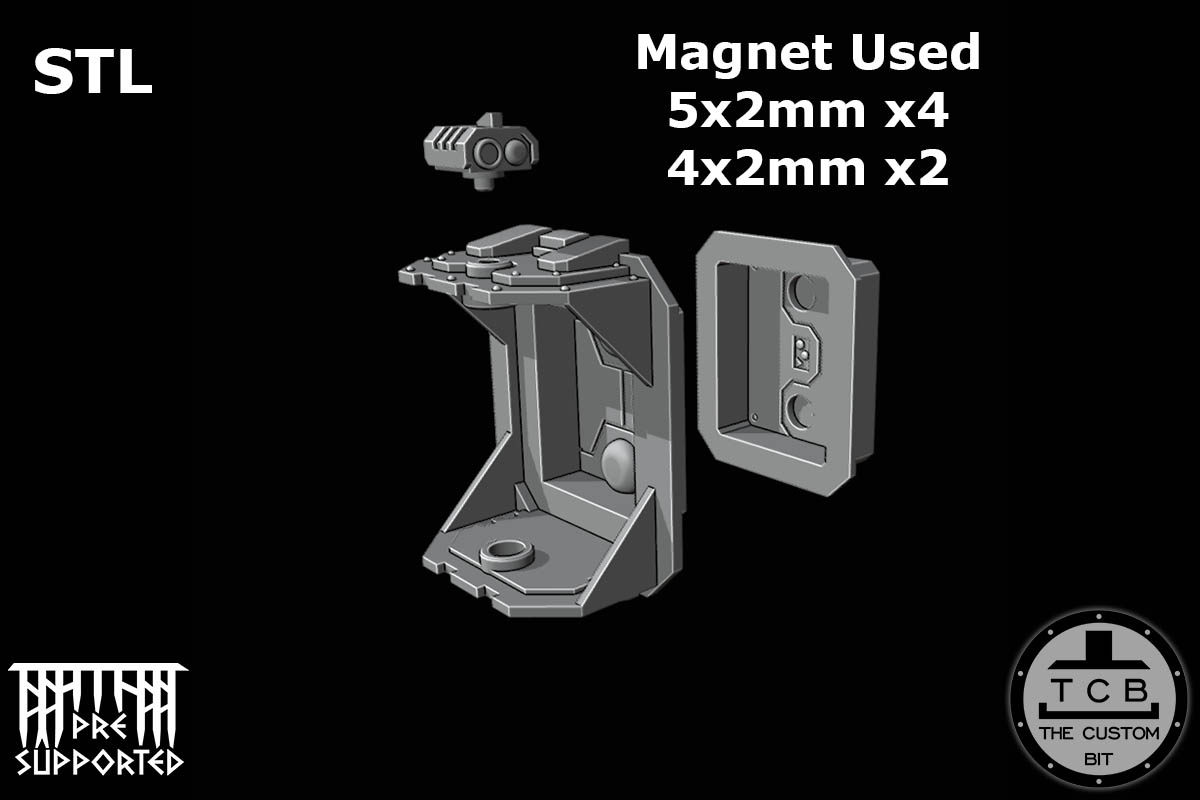 THE CUSTOM BIT TCB POH HEAVY TANK WEAPONS SYSTEM SPONSONS TRACK PROTECTION FLAMER LASER BOLTER COUPLING WARHAMMER 40K SPACE MARINES LAND RAIDER REDEEMER DOOR STL