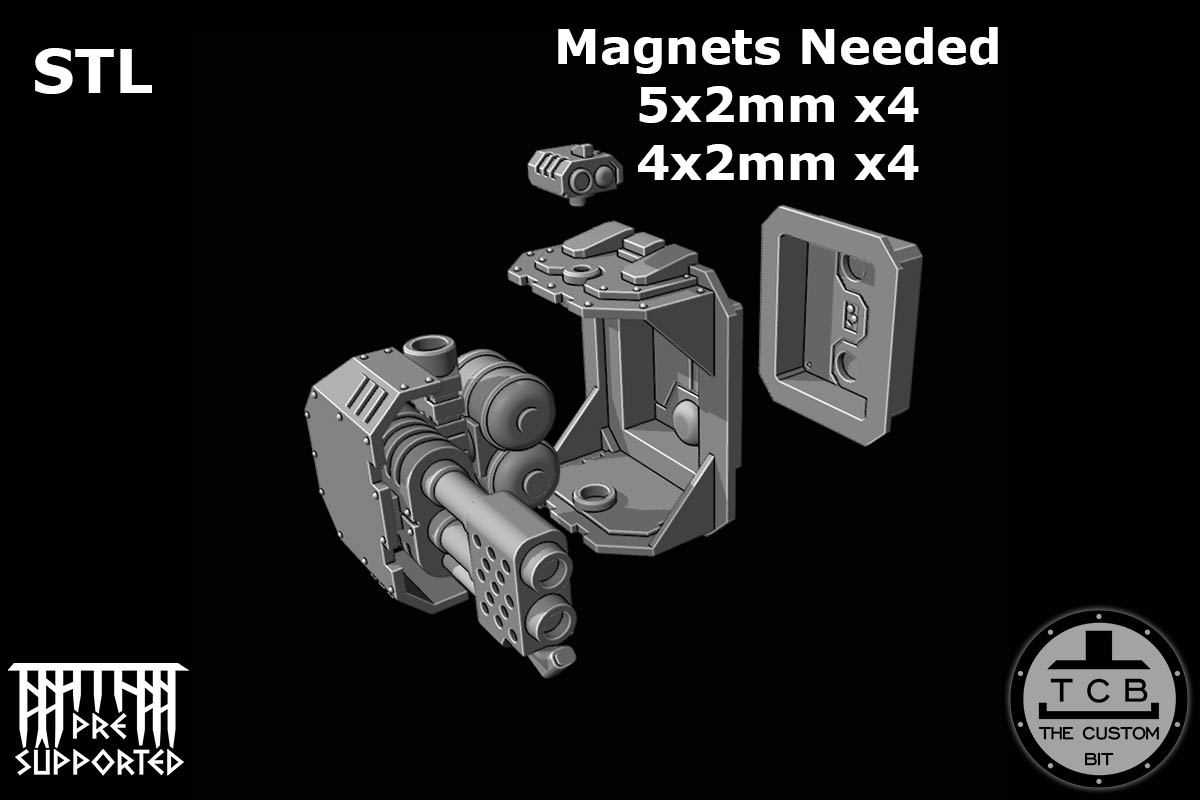 THE CUSTOM BIT TCB POH HEAVY TANK WEAPONS SYSTEM SPONSONS TRACK PROTECTION FLAMER LASER BOLTER COUPLING WARHAMMER 40K SPACE MARINES LAND RAIDER REDEEMER DOOR STL