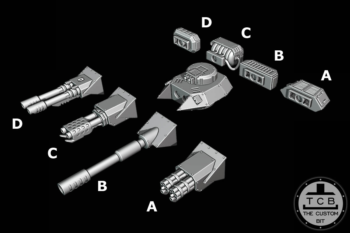 TCB POH CRUSADER TANK TURRET PACK HATCH FLAMER GATLING HEAVY CANNON TWIN LASER WEAPON PREDATOR WARHAMMER 40K