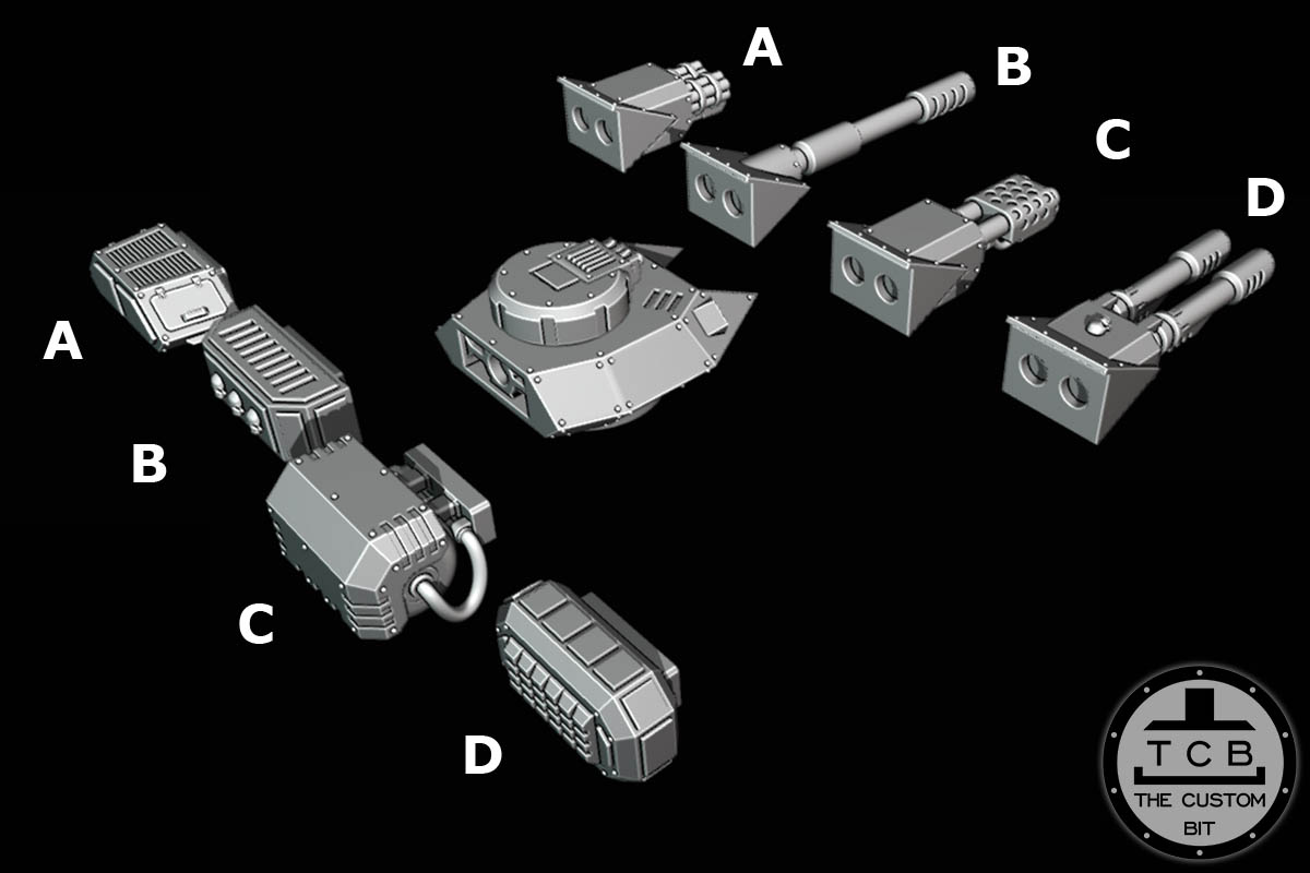 TCB POH CRUSADER TANK TURRET PACK HATCH FLAMER GATLING HEAVY CANNON TWIN LASER WEAPON PREDATOR WARHAMMER 40K