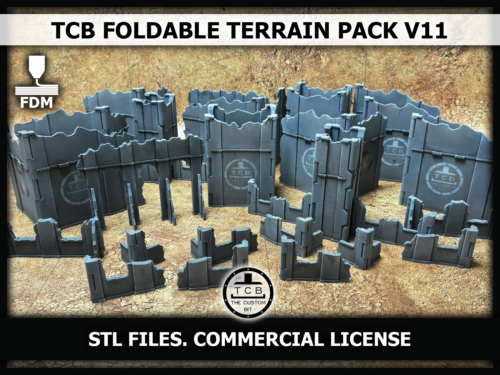 TCB THE CUSTOM BIT GW FOLDABLE TERRAIN PACK V11 11TH EDITION WARHAMMER 40K SCENERY RUINS AND BUILDINGS FUTURIST UPDATE PRINTING TIMES WEIGHT STL COMMERCIAL LICENSE