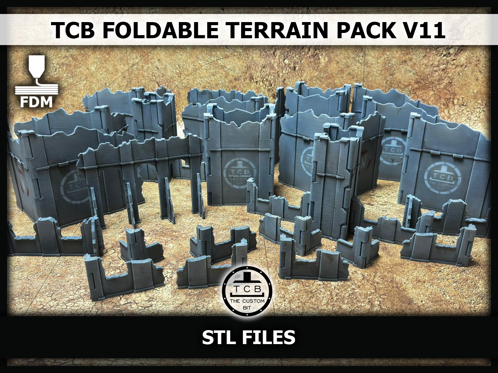 TCB THE CUSTOM BIT GW FOLDABLE TERRAIN PACK V11 11TH EDITION WARHAMMER 40K SCENERY RUINS AND BUILDINGS FUTURIST UPDATE PRINTING TIMES WEIGHT STL COMMERCIAL LICENSE